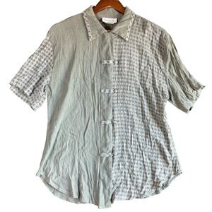 Pride & Joy Womens Blouse 6P Sage Green Rayon Blend Frog Closure Art to Wear